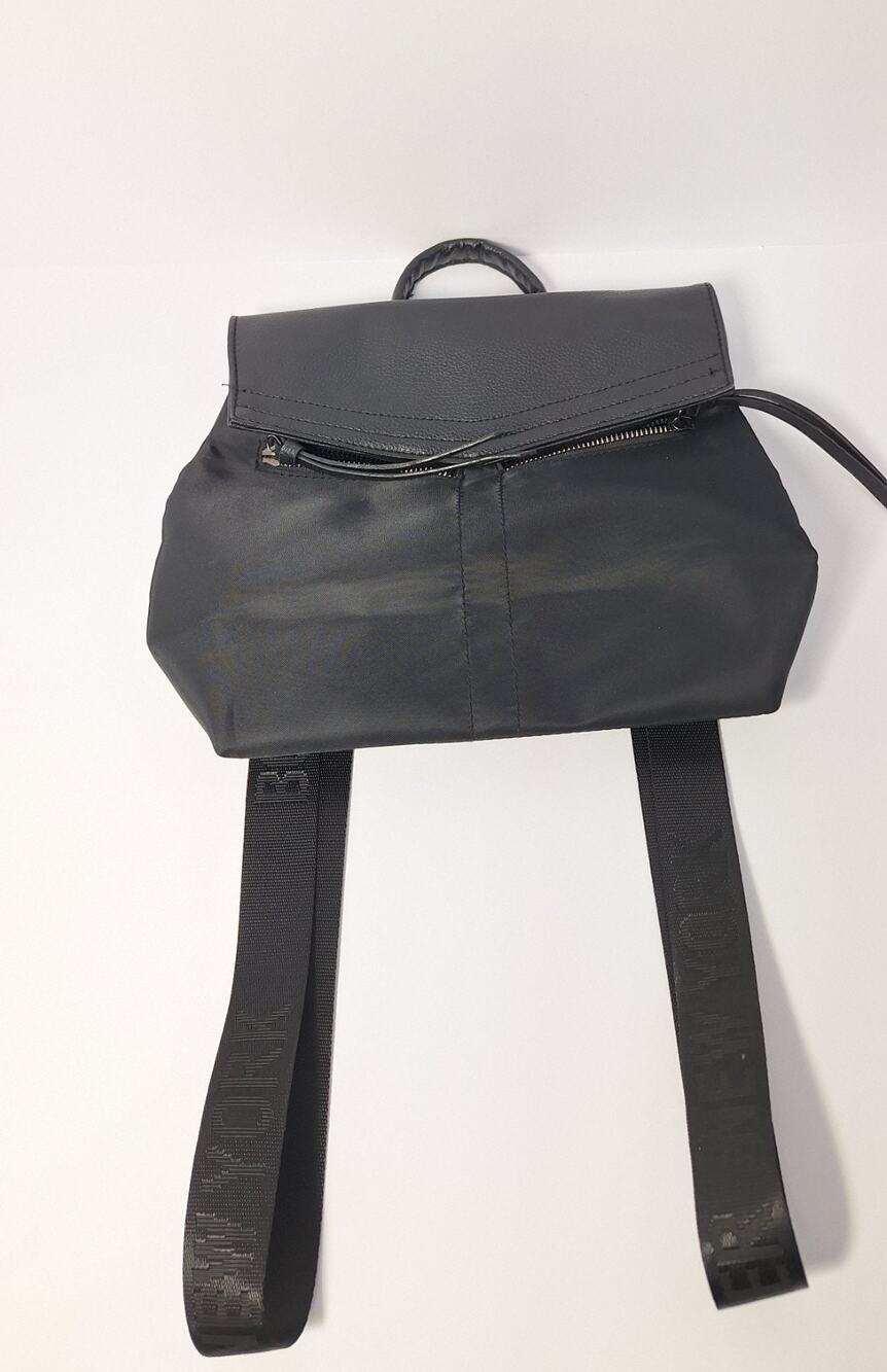 Botkier New York Black Nylon Leather Convertible Mini Flap Backpack Logo Strap